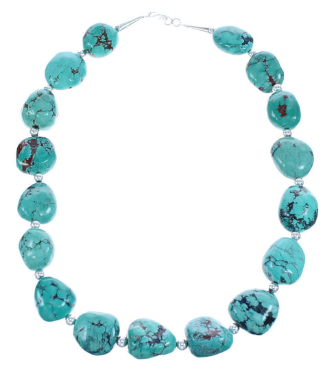 Southwest Authentic Sterling Silver Turquoise Beaded Necklace JX121507