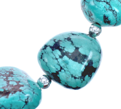 Southwest Authentic Sterling Silver Turquoise Beaded Necklace JX121507