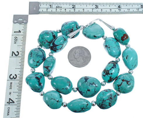 Southwest Authentic Sterling Silver Turquoise Beaded Necklace JX121507