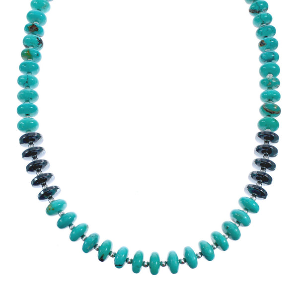 Turquoise with Hematite Accent Sterling Silver Bead Necklace JX121523