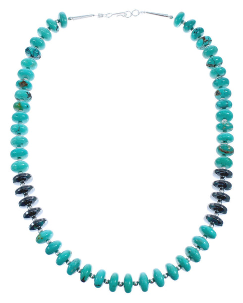 Turquoise with Hematite Accent Sterling Silver Bead Necklace JX121523