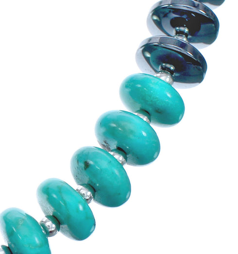 Turquoise with Hematite Accent Sterling Silver Bead Necklace JX121523