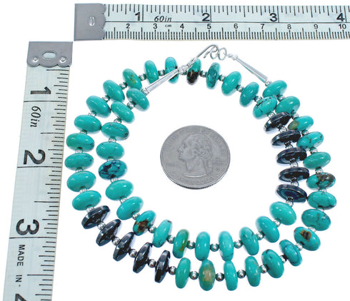 Turquoise with Hematite Accent Sterling Silver Bead Necklace JX121523