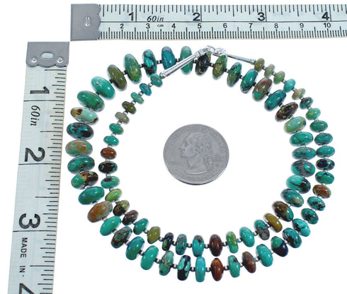 Southwestern Sterling Silver And Turquoise Graduated Rondelle Bead Necklace JX121520