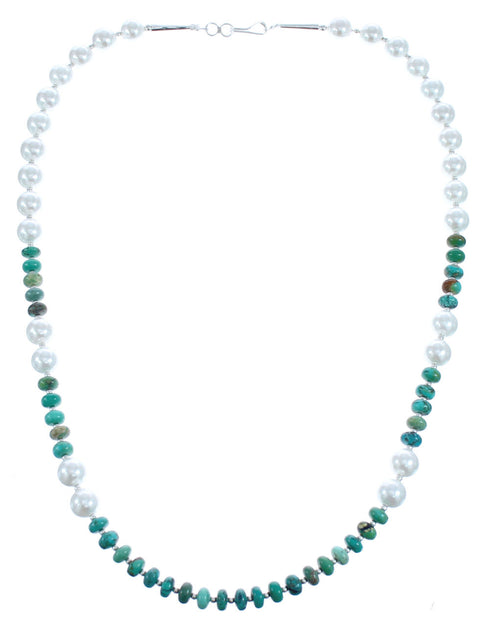 Sterling Silver Turquoise Fresh Water Pearl Bead Necklace JX121528