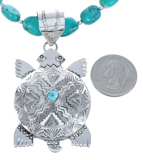 Turquoise Sterling Silver Native American Navajo Turtle Necklace JX121524