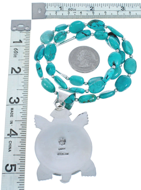 Turquoise Sterling Silver Native American Navajo Turtle Necklace JX121524