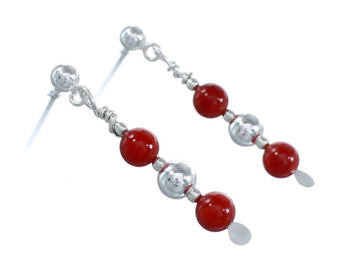 Southwest Coral Bead Post Dangle Earrings MX121555