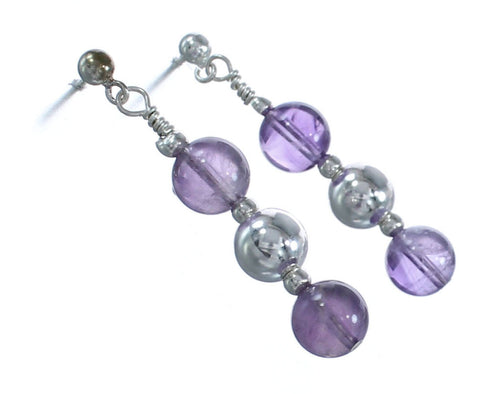 Amethyst Sterling Silver Post Dangle Bead Earrings MX121435