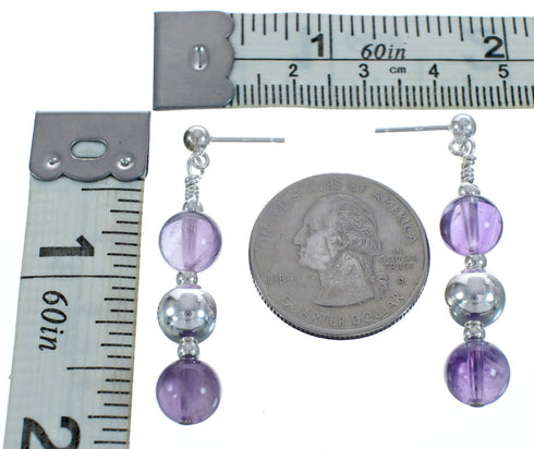 Amethyst Sterling Silver Post Dangle Bead Earrings MX121435