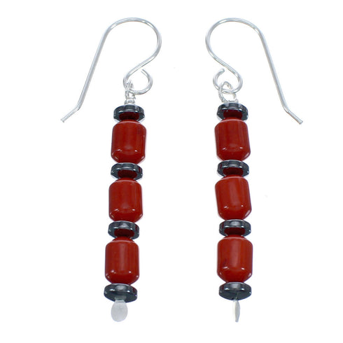 Hematite Coral Bead Hook Dangle Earrings MX121432