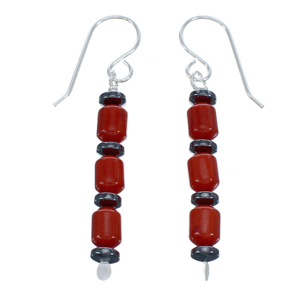 Hematite Coral Bead Hook Dangle Earrings MX121432