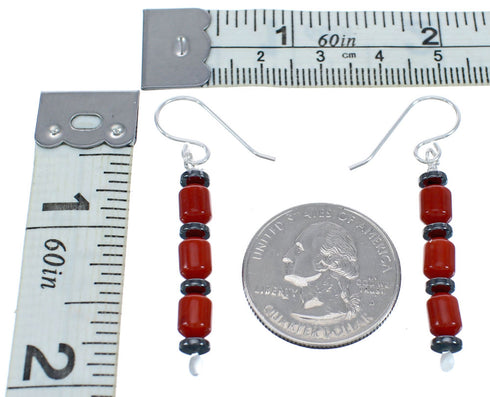 Hematite Coral Bead Hook Dangle Earrings MX121432