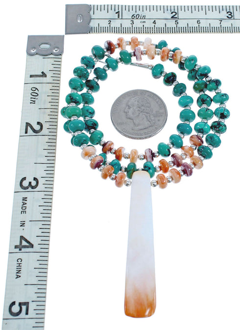 Genuine Sterling Silver Turquoise Oyster Shell Bead Necklace MX121592