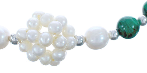 Sterling Silver Malachite Fresh Water Pearl Bead Necklace KX121304