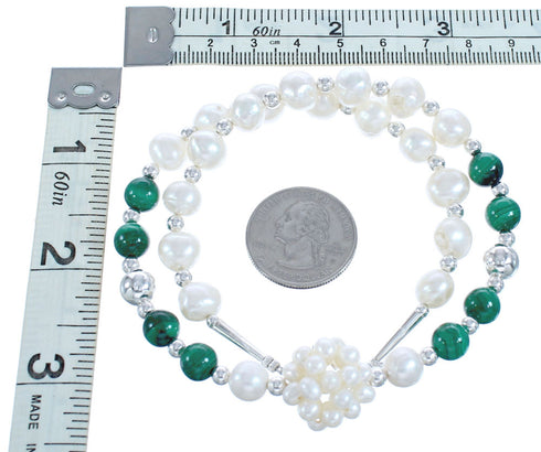 Sterling Silver Malachite Fresh Water Pearl Bead Necklace KX121304