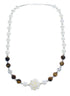 Sterling Silver Fresh Water Pearl and Tiger Eye Bead Necklace KX121305