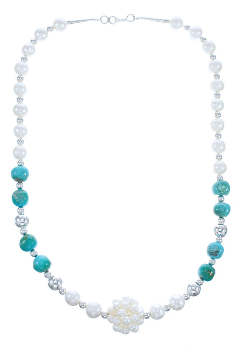 Turquoise Sterling Silver Fresh Water Pearl Bead Necklace KX121308