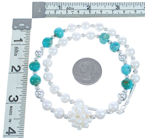 Turquoise Sterling Silver Fresh Water Pearl Bead Necklace KX121308