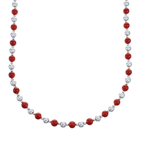Sterling Silver Coral Bead Necklace KX121314