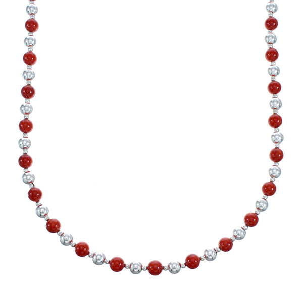 Sterling Silver Coral Bead Necklace KX121314