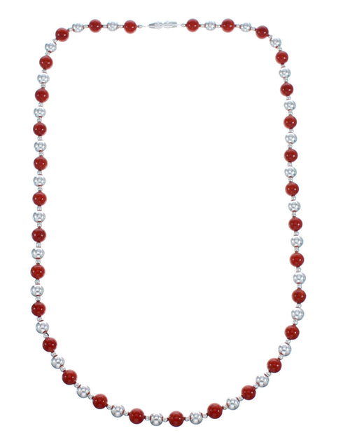 Sterling Silver Coral Bead Necklace KX121314