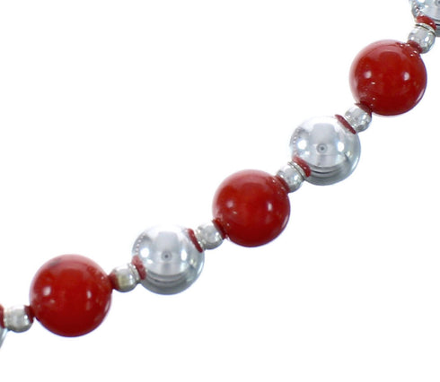 Sterling Silver Coral Bead Necklace KX121314