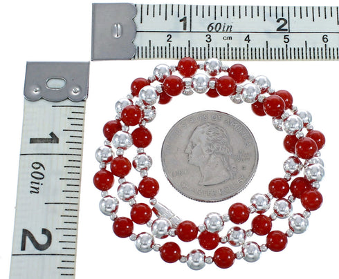Sterling Silver Coral Bead Necklace KX121314