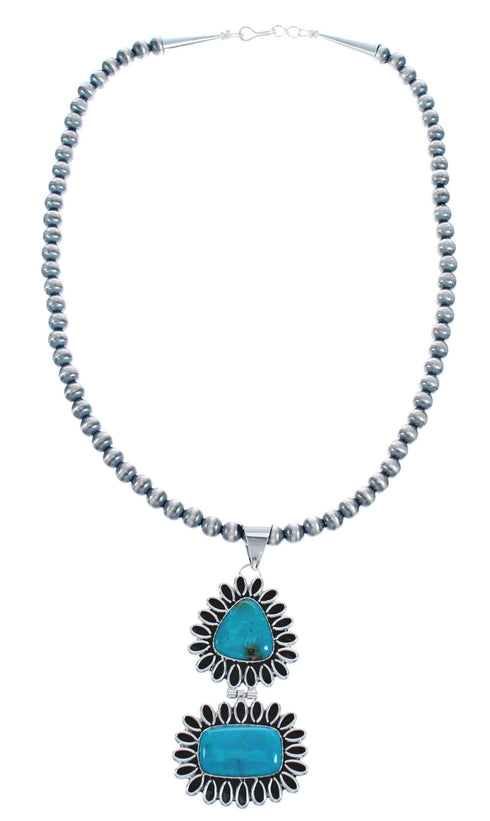 Turquoise Sterling Silver Old Pawn Navajo Bead Necklace KX121319