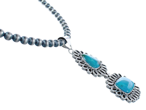 Turquoise Sterling Silver Old Pawn Navajo Bead Necklace KX121319