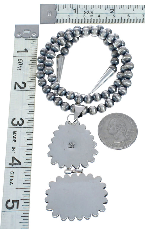 Turquoise Sterling Silver Old Pawn Navajo Bead Necklace KX121319