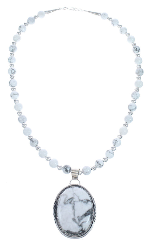 Sterling Silver Navajo Howlite Bead Necklace KX121302