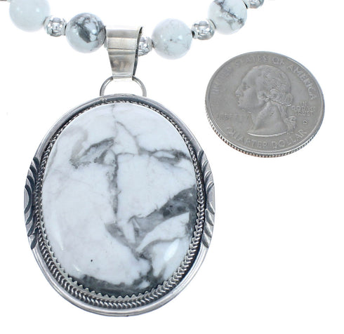 Sterling Silver Navajo Howlite Bead Necklace KX121302