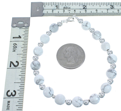 Genuine Sterling Silver Howlite Navajo Bead 8" Bracelet KX121324