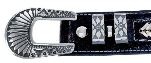 Native American Navajo Sterling Silver Leather Belt KX121329