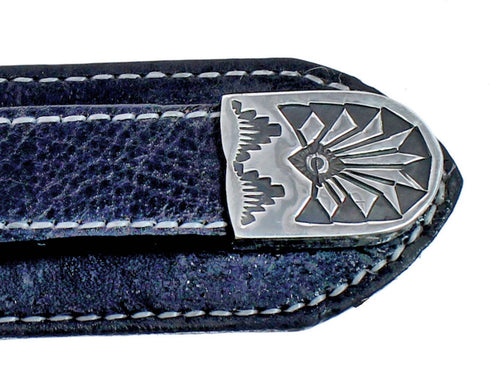 Native American Navajo Sterling Silver Leather Belt KX121329