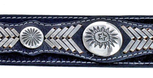 Native American Navajo Sterling Silver Leather Belt KX121329