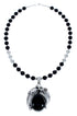 Sterling Silver Navajo Leaf Onyx Bead Necklace KX121297
