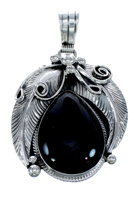 Sterling Silver Navajo Leaf Onyx Bead Necklace KX121297