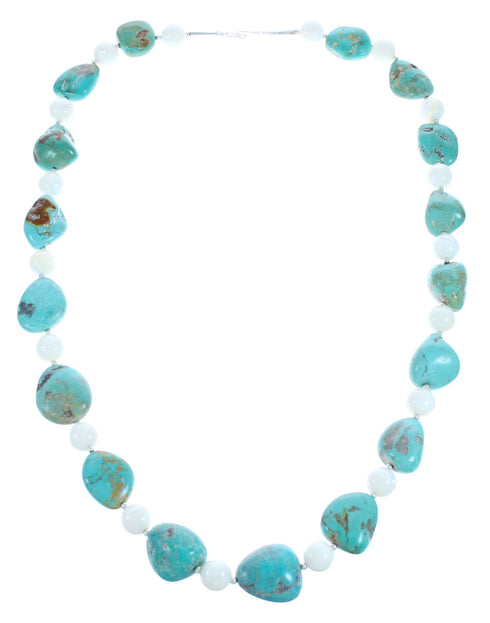 Mother Of Pearl and Tuquoise Sterling Silver Bead Necklace JX121634