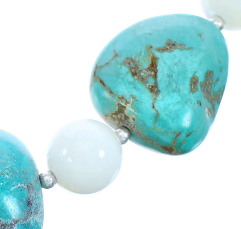 Mother Of Pearl and Tuquoise Sterling Silver Bead Necklace JX121634