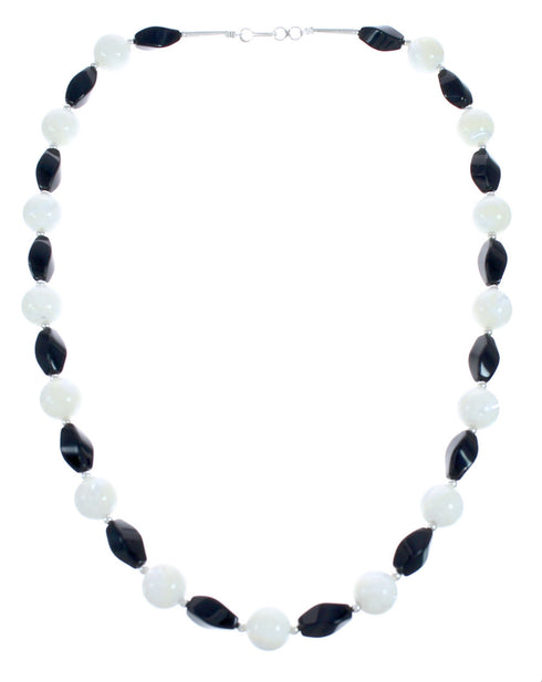 Onyx and Mother of Pearl Sterling Silver Bead Necklace JX121622