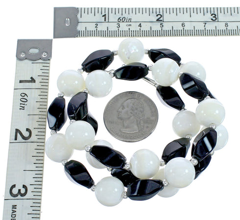 Onyx and Mother of Pearl Sterling Silver Bead Necklace JX121622