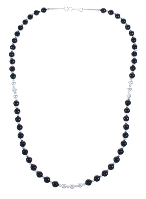 Onyx Sterling Silver Native American Bead Necklace JX121617