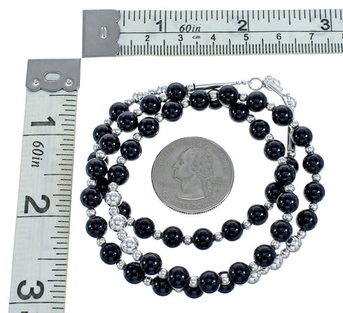 Onyx Sterling Silver Native American Bead Necklace JX121617
