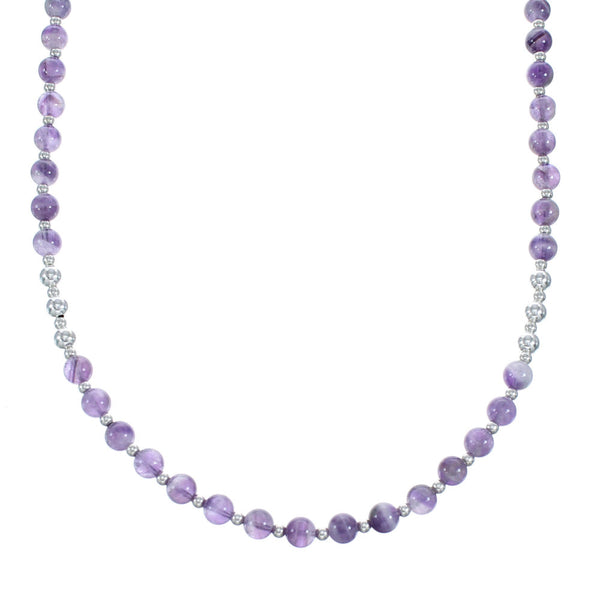 Sterling Silver And Amethyst Bead Necklace JX121645