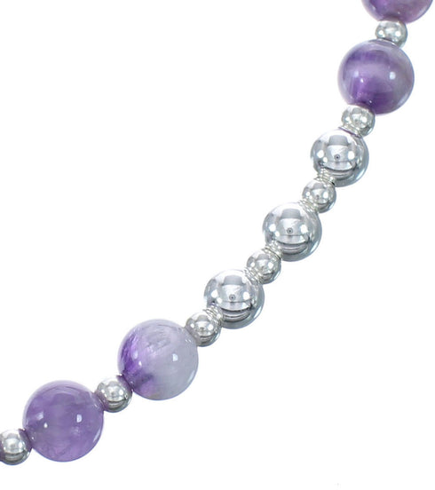 Sterling Silver And Amethyst Bead Necklace JX121645