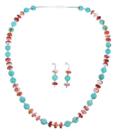 Turquoise Oyster Sterling Silver Bead Necklace Earring Set JX121612