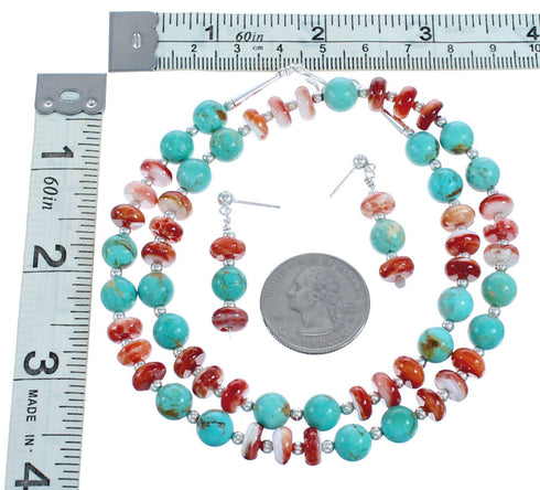 Turquoise Oyster Sterling Silver Bead Necklace Earring Set JX121612