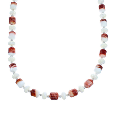 Southwest Sterling Silver Mother of Pearl Oyster Shell Bead Necklace JX121462